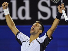POSTUP. Novak Djokovi slav postup do semifinle Australian Open.