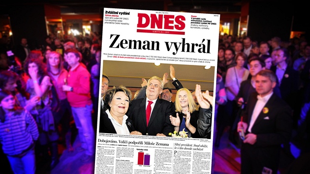 Mimoádné vydání MF DNES k výsledku prezidentských voleb v R. (26. ledna 2013)