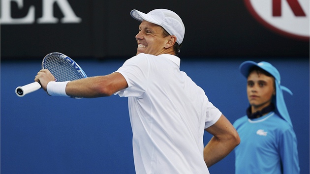 RADOST. Tom Berdych slav postup do tvrtfinle Australia Open.