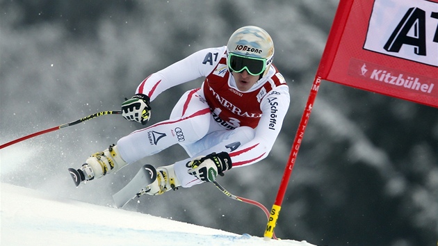RAKOUSK NADJE. Matthias Mayer na trati superobho slalomu v Kitzbhelu. 