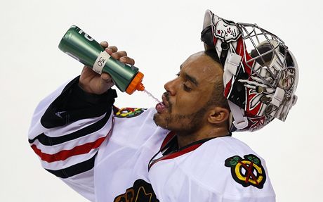 Ray Emery v dresu Chicaga, s ním vybojoval v roce 2013 Stanley Cup.