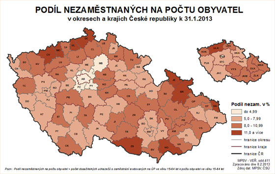 Podl nezamstnanch v R na potu obyvatel