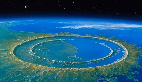 Chicxulubský kráter v představě ilustrátora