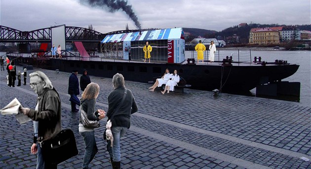 Vizualizace: plovoucí sauna na Vltav�.