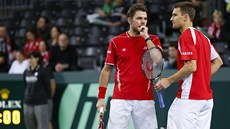 JAK NA ČECHY? Švýcarští tenisté Stanislas Wawrinka (vlevo) a Marco Chiudinelli