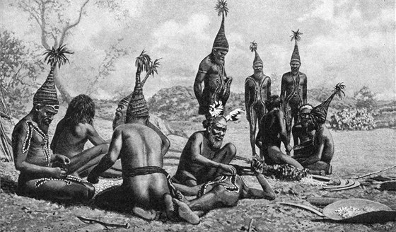 Domorodý australský kmen na kresbě z roku 1922 