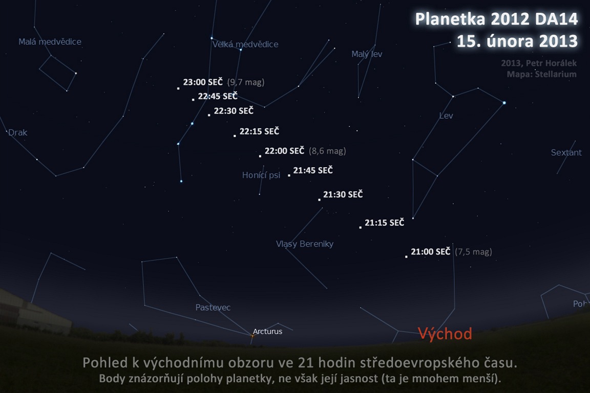 Pr�let planetky 2012 DA14 kolem Zem� v pátek 15.2.2013.