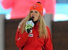 Gabriela Soukalová zpívá po skonení biatlonového mistrovství svta v Novém...