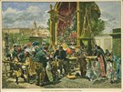 J. Douba: Vyobrazení svatojánských slavností na Karlov most, ped 1890, ...
