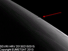 Meteorit zaznamenala i meteorologická sonda EUMETSAT Na záběru je patrná stopa