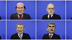 Loutky italských politik vyfotografované 7- února 2013: (zleva doprava) Silvio
