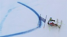 Ted Ligety míí  do cíle obího slalomu v rámci MS v alpském lyování.