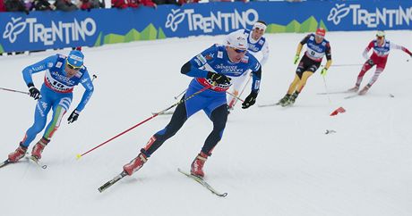 Bec na lych Luk Bauer na trati skiatlonu na MS ve Val di Fiemme