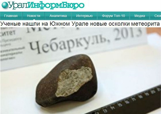 Dosud nejvtí úlomek meteoritu, který rutí vdci nali v okolí eljabinsku...