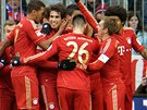 SLAVÍ CELÝ TÝM. Fotbalisté Bayernu Mnichov jásají po gólu v síti Werderu Brémy.