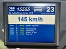 Informaní obrazovky v soupravách RailJet ukazují mj. rychlost a polohu vlaku.