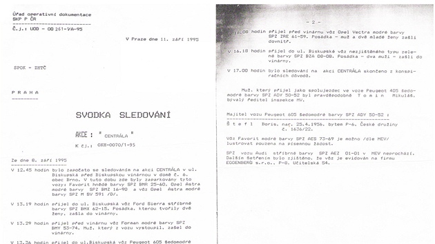 Policejn zznam ze schzky, kter se konala 8. z 1995 v Brn. Kmotr eskho podsvt Frantiek Mrzek se zde seel s vlivnmi lidmi. Byl mezi nimi i Boris tefl, jak vyplv ze zpisu.
