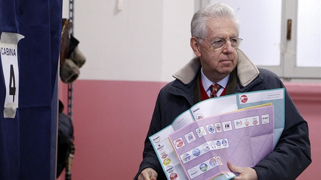 Volebn lstky si nese dosluhujc premir Mario Monti.