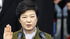 Jihokorejská prezidenta Pak Kun-hje skládá slavnostní p�ísahu. 
