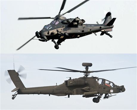 ínský vrtulník WZ-10 a americký stroj AH-64 Apache