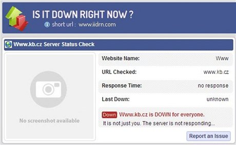 Webové stránky Komerní banky jsou nedostupné i podle ovovací sluby DownRightNow