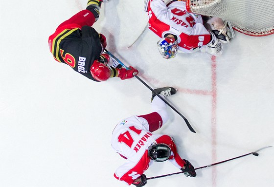 Momentka z duelu 1. hokejové ligy mezi Hradcem Králové a Olomoucí.