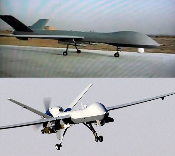 Čínský bezpilotní stroj Yi Long UAV a americký MQ-9 Reaper