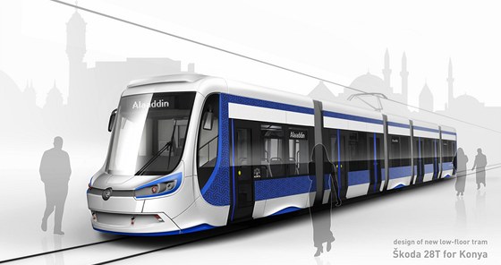 Nákres tramvaje Škoda 28T pro turecké město Konya.