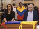 Jihoamerií státníci u rakve Huga Cháveze. Zleva: Argentinská prezidentka...