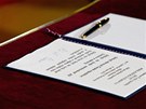 Podpis Miloe Zemana na prezidentském slibu, který pronesl ve Vladislavském...