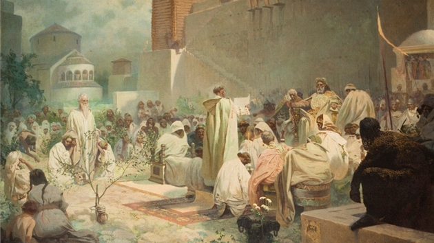 Alfons Mucha, Zaveden� slovansk� liturgie na Velk� Morav�