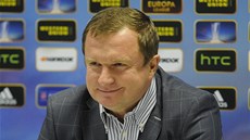 Trenér plzeských fotbalist Pavel Vrba na tiskové konferenci ped úvodním