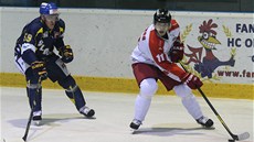 V bílém olomoucký Pavel Selingr, napadá ho ústecký Milan Vobo�il.