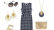 Kostkované šaty, Tara Jarmon, prodává Dušní3; tmavě modré brýle, Louis Vuitton;