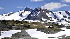 Letní hebenovka z vrcholu Whistleru k Russet Lake pod títem Fissile mountain