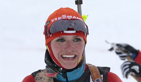 eská biatlonistka Gabriela Soukalová po vítzství v závod s hromadným startem