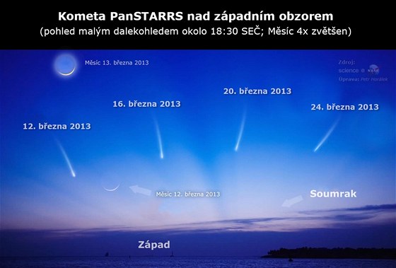 Kde můžete pozorovat jasnou  kometu PanSTARRS za soumraku.