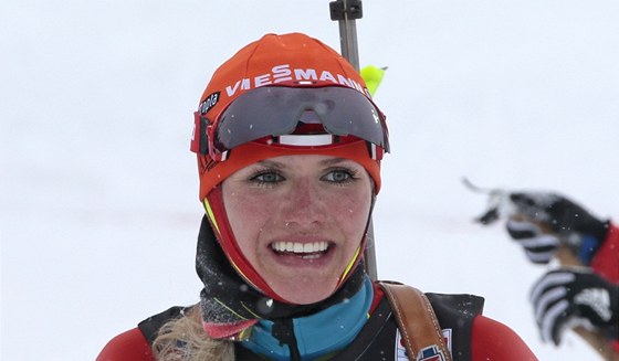 Česká biatlonistka Gabriela Soukalová po vítězství v závodě s hromadným startem