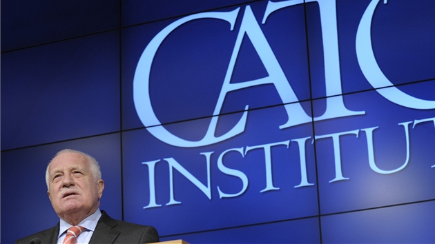 eský exprezident Václav Klaus bhem svého projevu v americkém Institutu Cato
