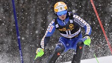 Jens Byggmark pi slalomu, který hostila Kranjska Gora. 