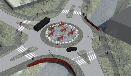 Jeden z návrh podoby neobvyklého kruhového objezdu, který by v Olomouci stál