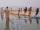 Výlov ryb na populární Clifton Beach v Karáí