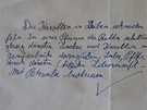 Recept na dušenou mrkev psaný rukou generála Slezáka pro Adolfa Hitlera.