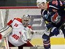 Branká Olomouce Libor Kaík zasahuje v utkání proti Chomutovu