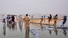 Výlov ryb na populární Clifton Beach v Karáí