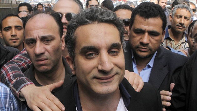 Egyptsk komik Basm Jsif byl po vslech proputn na kauci (31. bezna 2013)