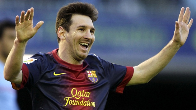 DAL ZSAH. Lionel Messi se raduje ze sv branky do st Celty Vigo.