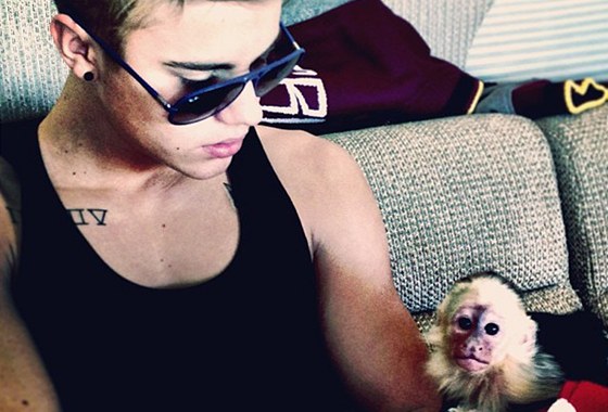 Justin Bieber a opika Mally (31. bezna 2013)