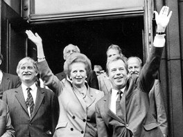 Margaret Thatcherová nkolikrát navtívila Prahu. Snímek je z její návtvy 17....