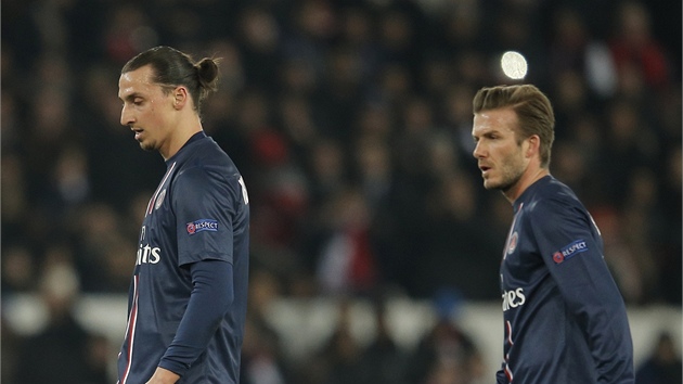 Dv nejvt hvzdy Paris St. Germain - Zlatan Ibrahimovic (vlevo) a David Beckham.